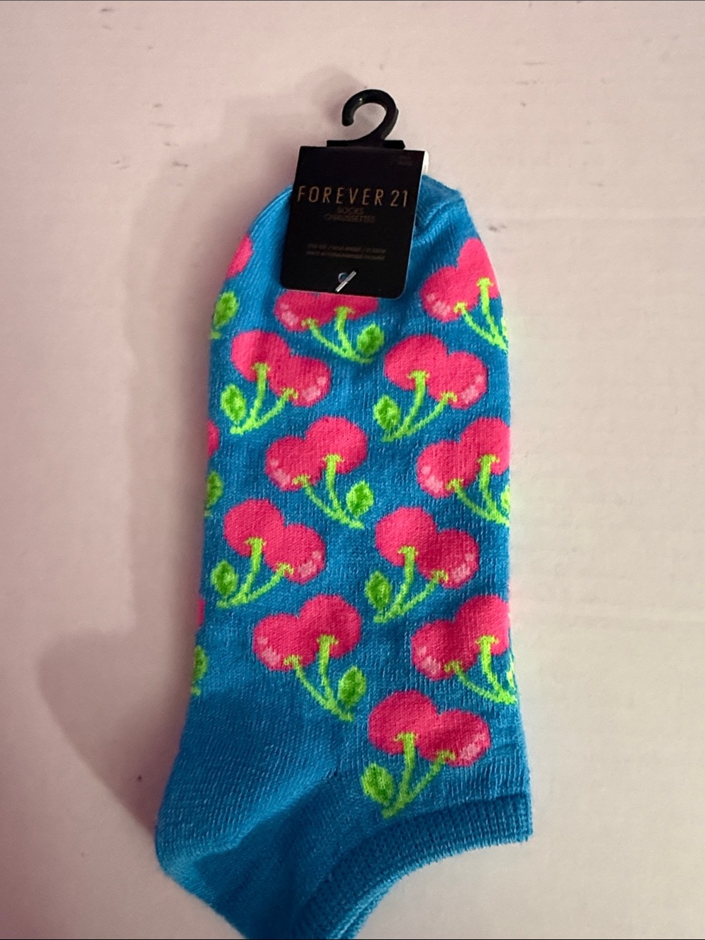 Forever 21 Kids Blue Socks with Pink Cherry Print